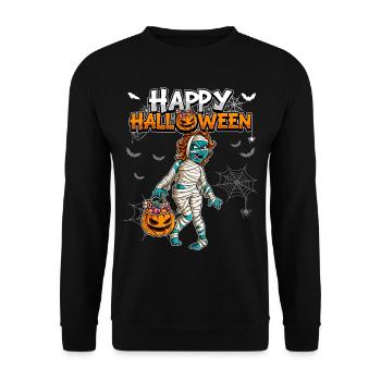 Halloween Mädchen Mumie - Unisex Pullover - Schwarz - Vorne - Alina (178cm) & Michal (187cm)
