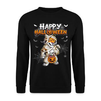 Halloween Tiger Mumie - Unisex Pullover - Schwarz - Vorne - Alina (178cm) & Michal (187cm)