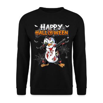 Halloween Pinguin Zombie - Unisex Pullover - Schwarz - Vorne - Alina (178cm) & Michal (187cm)