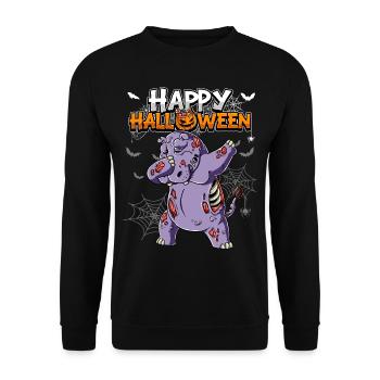 Halloween Nilpferd Zombie - Unisex Pullover - Schwarz - Vorne - Alina (178cm) & Michal (187cm)
