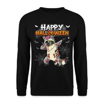 Halloween Waschbär Zombie - Unisex Pullover - Schwarz - Vorne - Alina (178cm) & Michal (187cm)
