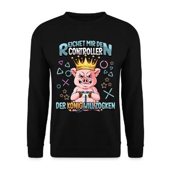 Zocken Reichet mir den Controller Gaming - Unisex Pullover - Schwarz - Vorne - Alina (178cm) & Michal (187cm)
