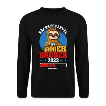 Nächstes Level Großer Bruder 2023 - Unisex Pullover - Schwarz - Vorne - Alina (178cm) & Michal (187cm)
