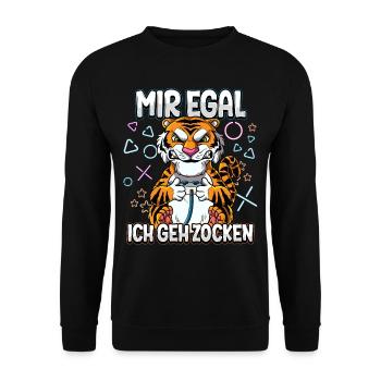 Mir Egal Ich Geh Zocken Gaming - Unisex Pullover - Schwarz - Vorne - Alina (178cm) & Michal (187cm)