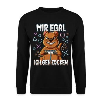 Mir Egal Ich Geh Zocken Gaming - Unisex Pullover - Schwarz - Vorne - Alina (178cm) & Michal (187cm)