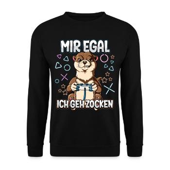 Mir Egal Ich Geh Zocken Gaming - Unisex Pullover - Schwarz - Vorne - Alina (178cm) & Michal (187cm)