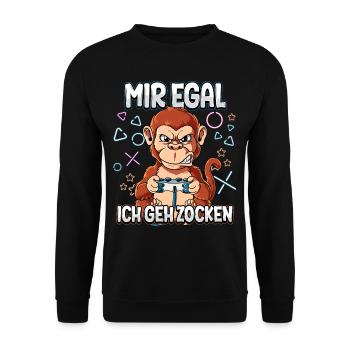 Mir Egal Ich Geh Zocken Gaming - Unisex Pullover - Schwarz - Vorne - Alina (178cm) & Michal (187cm)