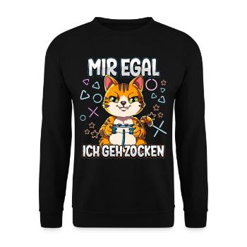 Mir Egal Ich Geh Zocken Gaming - Unisex Pullover - Schwarz - Vorne - Alina (178cm) & Michal (187cm)