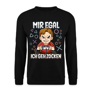 Mir Egal Ich Geh Zocken Gaming - Unisex Pullover - Schwarz - Vorne - Alina (178cm) & Michal (187cm)