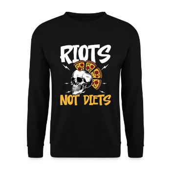 RIOTS NOT DIETS Design für einen Hobby-Pizzabäcker - Unisex Pullover - Schwarz - Vorne - Alina (178cm) & Michal (187cm)
