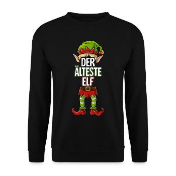 Älteste Elf Partnerlook Weihnachten - Unisex Pullover - Schwarz - Vorne - Alina (178cm) & Michal (187cm)