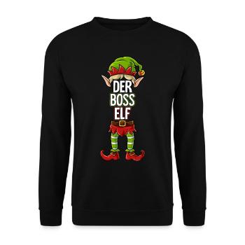 Boss Elf Partnerlook Weihnachten - Unisex Pullover - Schwarz - Vorne - Alina (178cm) & Michal (187cm)