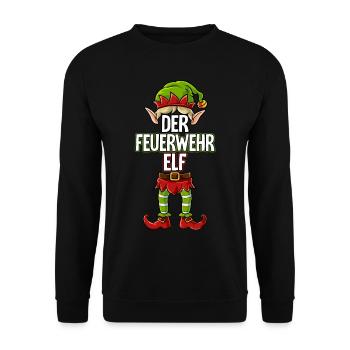 Feuerwehr Elf Partnerlook Weihnachten - Unisex Pullover - Schwarz - Vorne - Alina (178cm) & Michal (187cm)