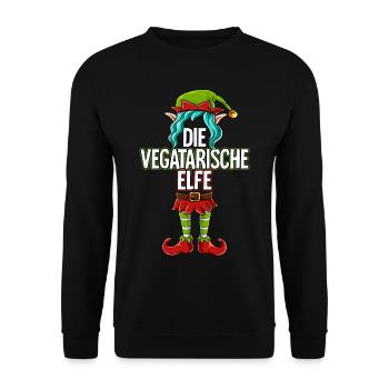 Vegatarische Elfe Partnerlook Weihnachten - Unisex Pullover - Schwarz - Vorne - Alina (178cm) & Michal (187cm)