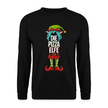 Pizza Elfe Partnerlook Weihnachten - Unisex Pullover - Schwarz - Vorne - Alina (178cm) & Michal (187cm)