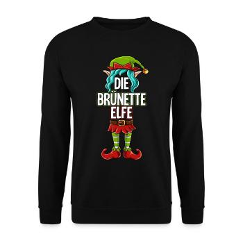 Brünette Elfe Partnerlook Weihnachten - Unisex Pullover - Schwarz - Vorne - Alina (178cm) & Michal (187cm)