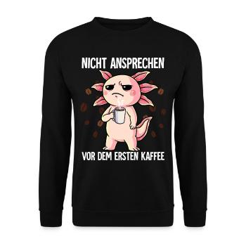 Nicht Ansprechen Vor Dem Ersten Kaffee Axolotl - Unisex Pullover - Schwarz - Vorne - Alina (178cm) & Michal (187cm)