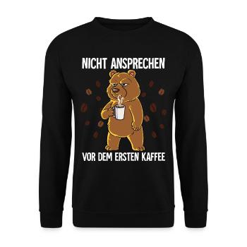 Nicht Ansprechen Vor Dem Ersten Kaffee Bär - Unisex Pullover - Schwarz - Vorne - Alina (178cm) & Michal (187cm)
