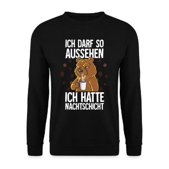Ich Hatte Nachtschicht Kaffee Bär - Unisex Pullover - Schwarz - Vorne - Alina (178cm) & Michal (187cm)