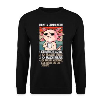 Meine 4 Stimmungen Kaffee Axolotl - Unisex Pullover - Schwarz - Vorne - Alina (178cm) & Michal (187cm)