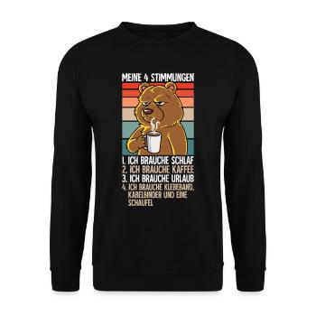 Meine 4 Stimmungen Kaffee Bär - Unisex Pullover - Schwarz - Vorne - Alina (178cm) & Michal (187cm)