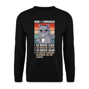 Meine 4 Stimmungen Kaffee Katzen - Unisex Pullover - Schwarz - Vorne - Alina (178cm) & Michal (187cm)