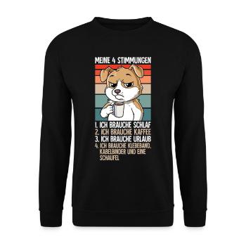 Meine 4 Stimmungen Kaffee Hund - Unisex Pullover - Schwarz - Vorne - Alina (178cm) & Michal (187cm)