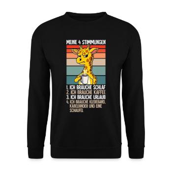 Meine 4 Stimmungen Kaffee Giraffe - Unisex Pullover - Schwarz - Vorne - Alina (178cm) & Michal (187cm)