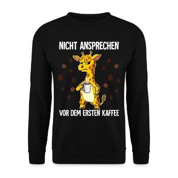 Nicht Ansprechen Vor Dem Ersten Kaffee Giraffe - Unisex Pullover - Schwarz - Vorne - Alina (178cm) & Michal (187cm)