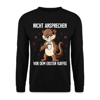 Nicht Ansprechen Vor Dem Ersten Kaffee Otter - Unisex Pullover - Schwarz - Vorne - Alina (178cm) & Michal (187cm)