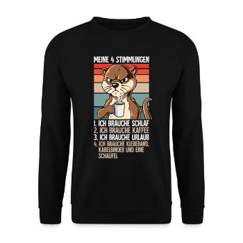 Meine 4 Stimmungen Kaffee Otter - Unisex Pullover - Schwarz - Vorne - Alina (178cm) & Michal (187cm)