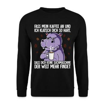 Fass mein Kaffee an und ich klatsch dich Kaffee - Unisex Pullover - Schwarz - Vorne - Alina (178cm) & Michal (187cm)