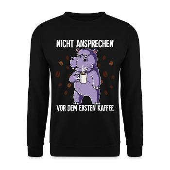 Nicht Ansprechen Vor Dem Ersten Kaffee Nilpferd - Unisex Pullover - Schwarz - Vorne - Alina (178cm) & Michal (187cm)