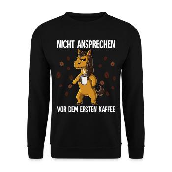Nicht Ansprechen Vor Dem Ersten Kaffee Pferd - Unisex Pullover - Schwarz - Vorne - Alina (178cm) & Michal (187cm)
