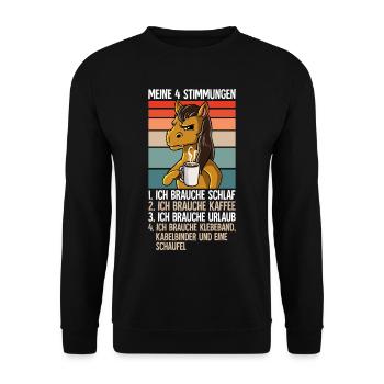 Meine 4 Stimmungen Kaffee Pferd - Unisex Pullover - Schwarz - Vorne - Alina (178cm) & Michal (187cm)