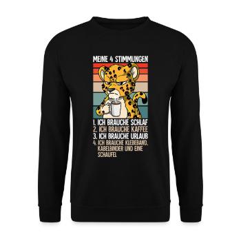 Meine 4 Stimmungen Kaffee Leopard - Unisex Pullover - Schwarz - Vorne - Alina (178cm) & Michal (187cm)