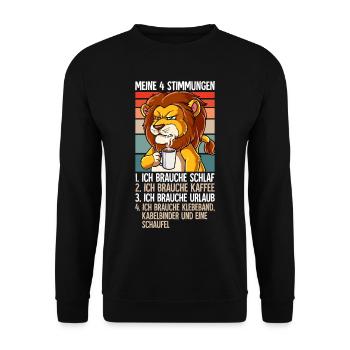Meine 4 Stimmungen Kaffee Löwe - Unisex Pullover - Schwarz - Vorne - Alina (178cm) & Michal (187cm)