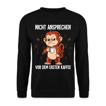 Nicht Ansprechen Vor Dem Ersten Kaffee Affe - Unisex Pullover - Schwarz - Vorne - Alina (178cm) & Michal (187cm)