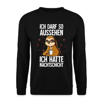 Ich Hatte Nachtschicht Kaffee Faultier - Unisex Pullover - Schwarz - Vorne - Alina (178cm) & Michal (187cm)