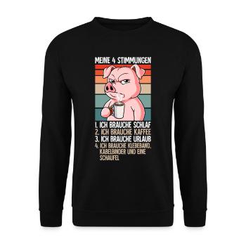 Meine 4 Stimmungen Kaffee Schwein - Unisex Pullover - Schwarz - Vorne - Alina (178cm) & Michal (187cm)