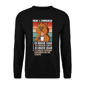Meine 4 Stimmungen Kaffee Quokka - Unisex Pullover - Schwarz - Vorne - Alina (178cm) & Michal (187cm)