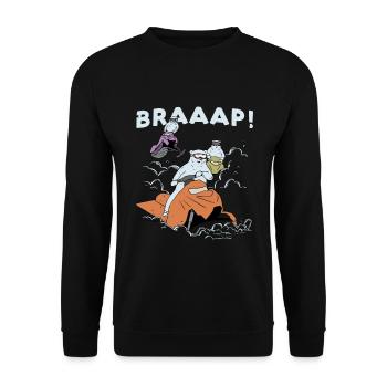 Eisbär fährt Schneemobil Braap Design - Unisex Pullover - Schwarz - Vorne - Alina (178cm) & Michal (187cm)