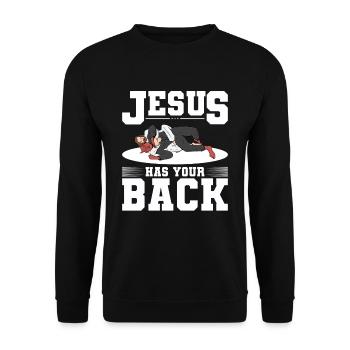Jesus hält dir den Rücken frei Design for God Beli - Unisex Pullover - Schwarz - Vorne - Alina (178cm) & Michal (187cm)