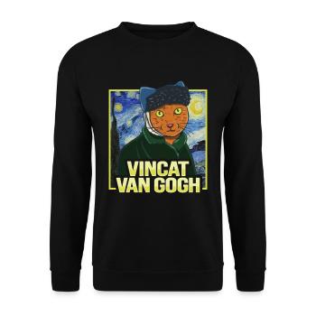 Vincat van Gogh Cat - Unisex Sweatshirt - black - Front - Alina (178cm) & Michal (187cm)