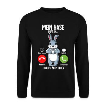 Mein Hase Ruft An - Unisex Pullover - Schwarz - Vorne - Alina (178cm) & Michal (187cm)