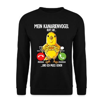 Mein Kanarienvogel Ruft An - Unisex Pullover - Schwarz - Vorne - Alina (178cm) & Michal (187cm)