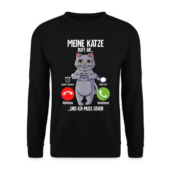 Meine Katze Ruft An - Unisex Pullover - Schwarz - Vorne - Alina (178cm) & Michal (187cm)