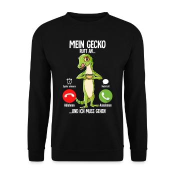 Mein Gecko Ruft An - Unisex Pullover - Schwarz - Vorne - Alina (178cm) & Michal (187cm)