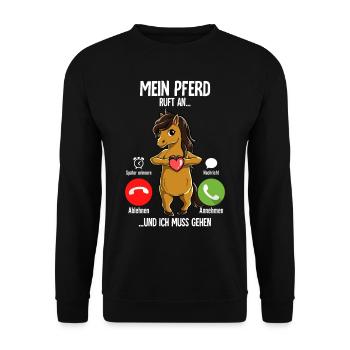 Mein Pferd Ruft An - Unisex Pullover - Schwarz - Vorne - Alina (178cm) & Michal (187cm)