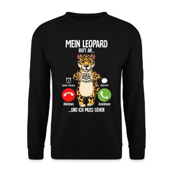 Mein Leopard Ruft An - Unisex Pullover - Schwarz - Vorne - Alina (178cm) & Michal (187cm)